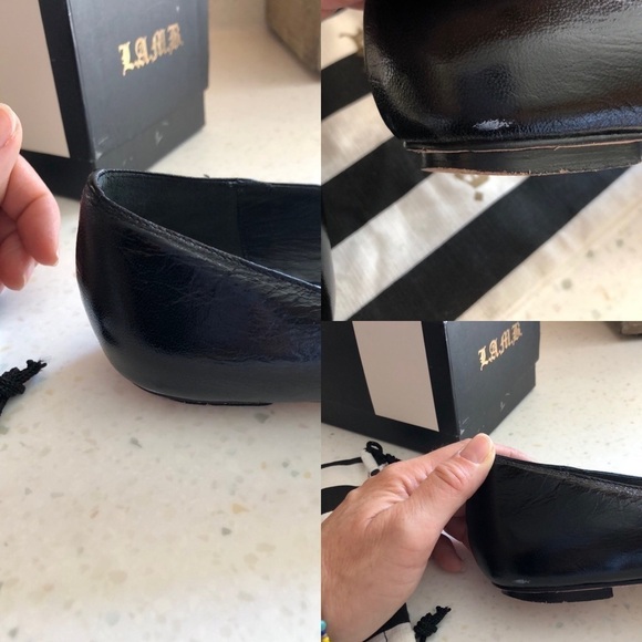 Vintage L.A.M.B. “Grisel” 7.5 Leather Peep Toe Ballet Flats Black White Shoe EUC - Picture 9 of 16